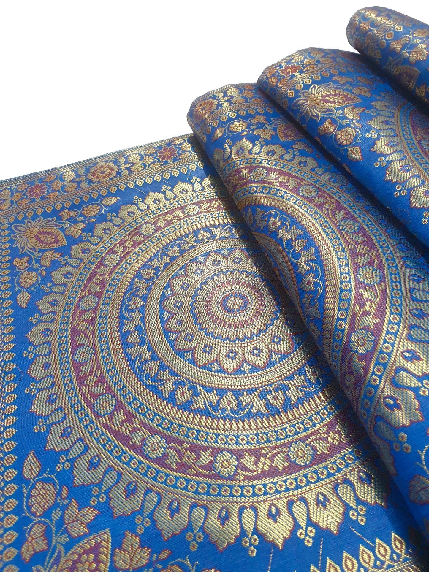 Turquoise Table Runner 72x16" Banarasi Silk Brocade Mandala Dining Decor Cloth
