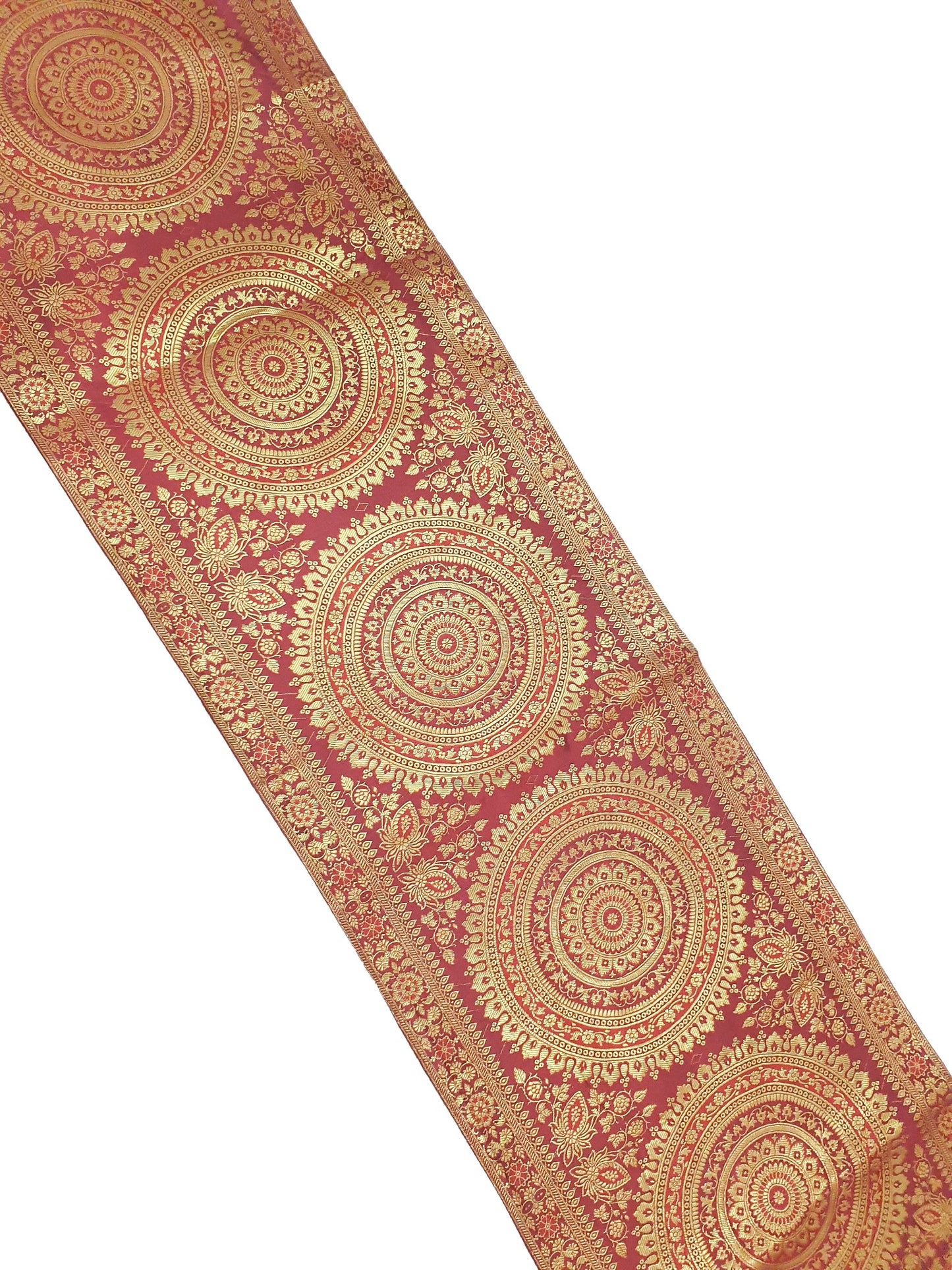 Maroon Banarasi Table Runner 72x16" Silk Brocade Mandala Dining Decor Cloth Gift