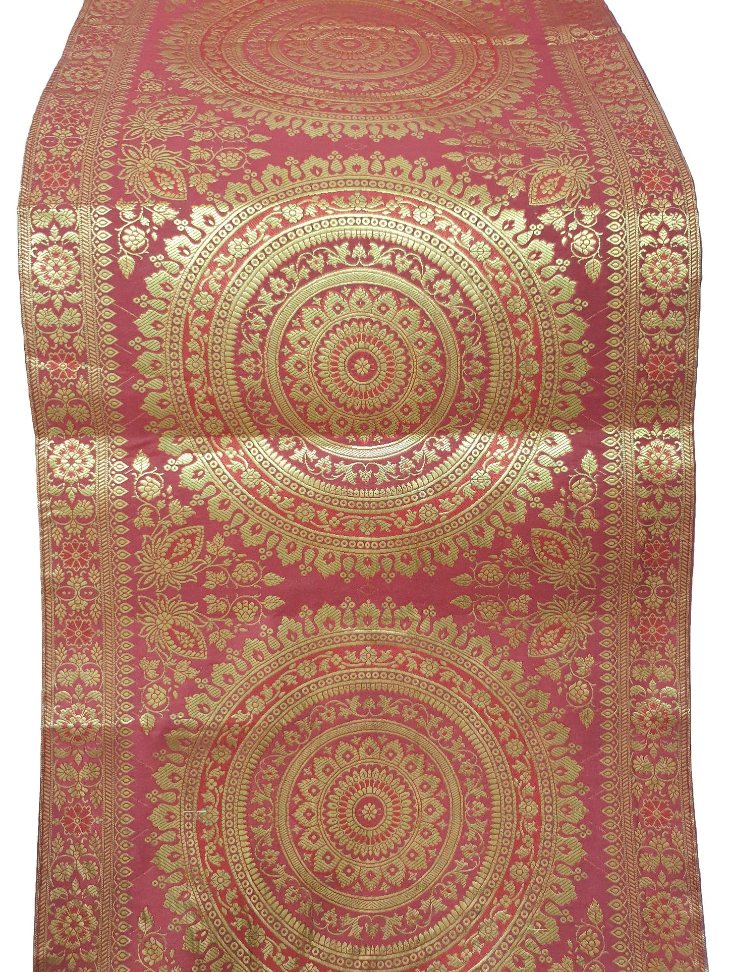 Maroon Banarasi Table Runner 72x16" Silk Brocade Mandala Dining Decor Cloth Gift