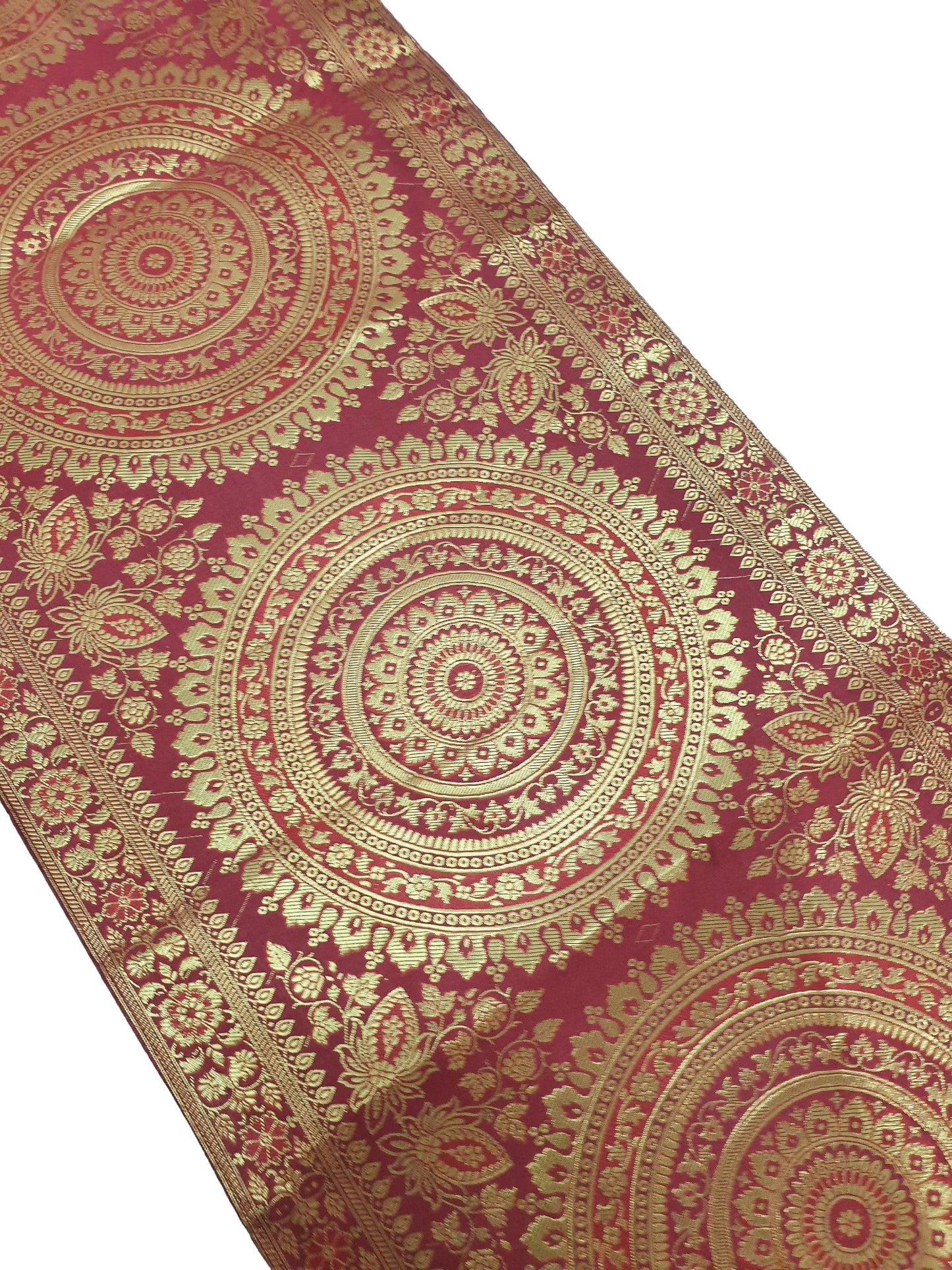 Maroon Banarasi Table Runner 72x16" Silk Brocade Mandala Dining Decor Cloth Gift