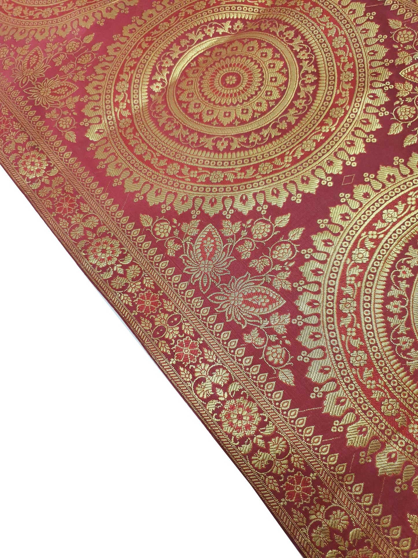 Maroon Banarasi Table Runner 72x16" Silk Brocade Mandala Dining Decor Cloth Gift