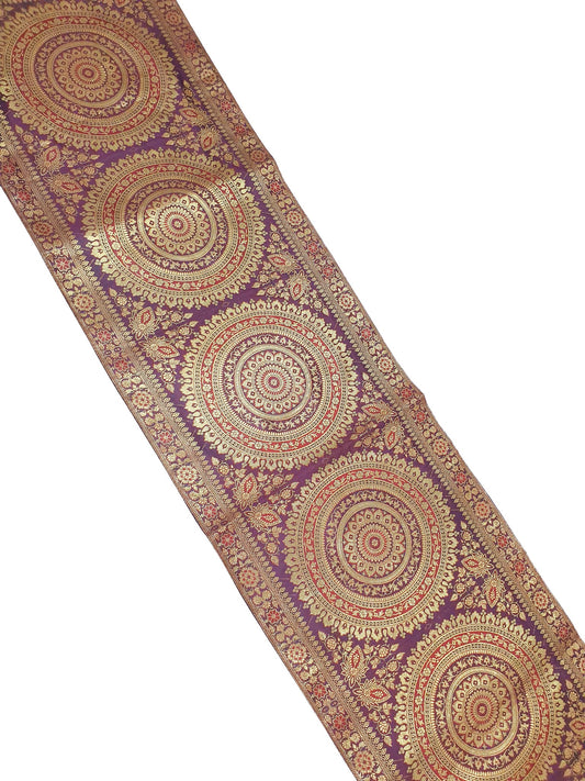 Wine Table Runner 72x16" Banarasi Silk Brocade Mandala Dining Decor Cloth Gift