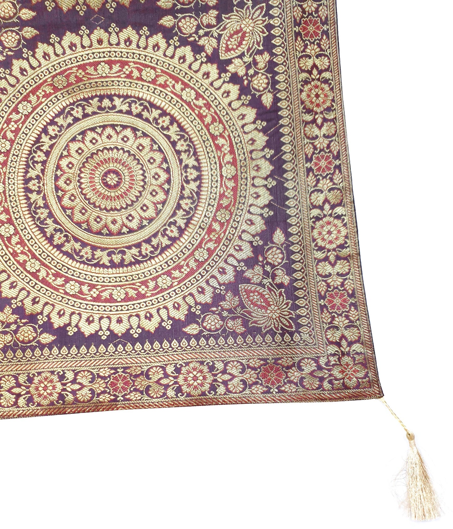 Wine Table Runner 72x16" Banarasi Silk Brocade Mandala Dining Decor Cloth Gift