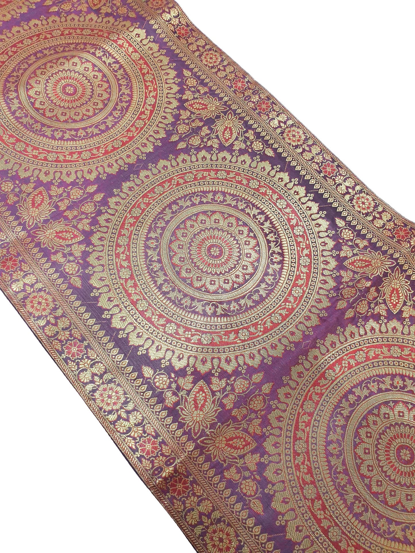 Wine Table Runner 72x16" Banarasi Silk Brocade Mandala Dining Decor Cloth Gift