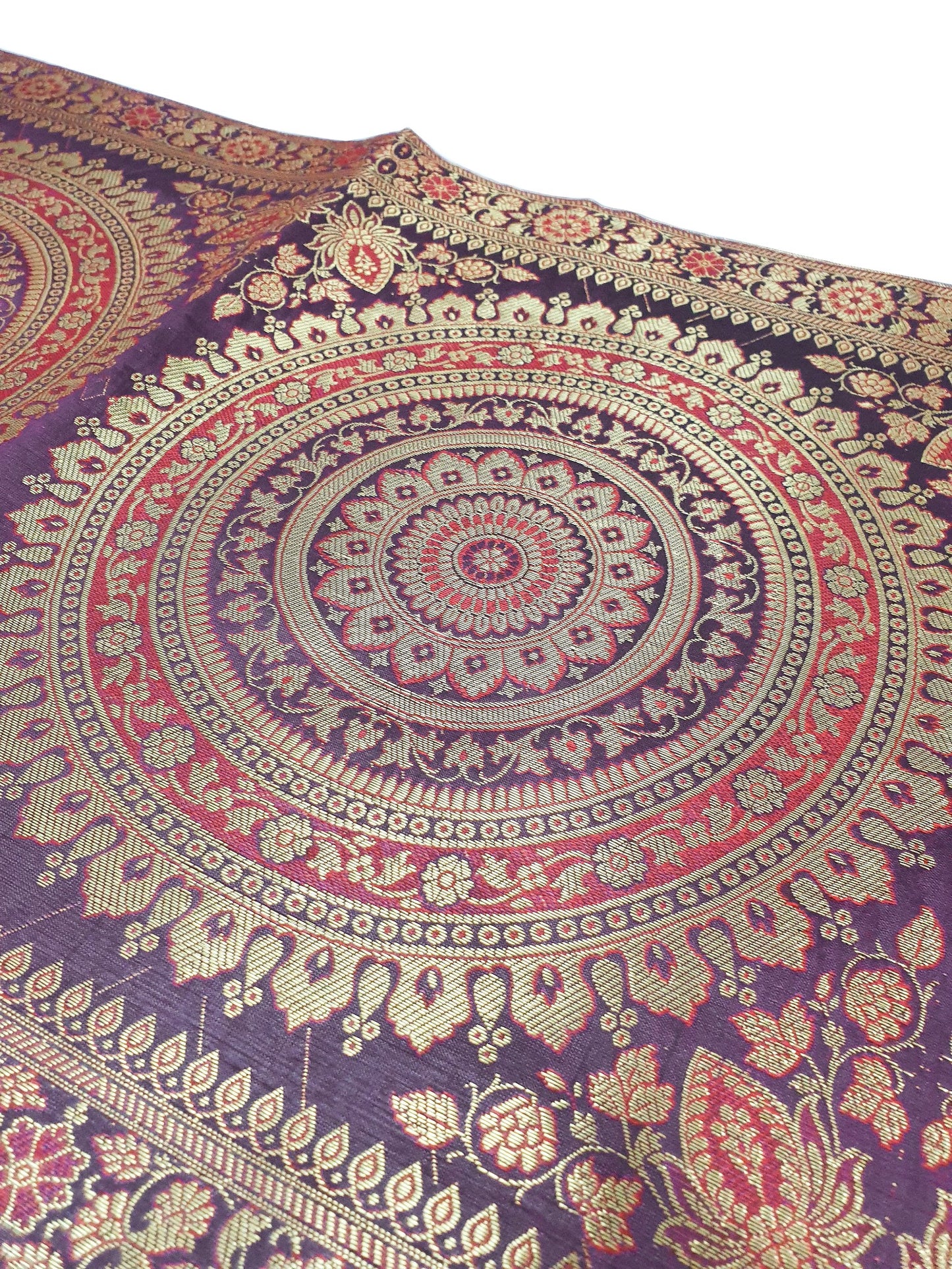Wine Table Runner 72x16" Banarasi Silk Brocade Mandala Dining Decor Cloth Gift