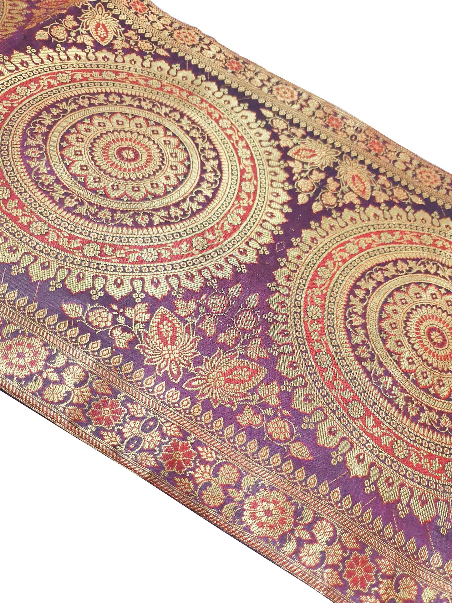 Wine Table Runner 72x16" Banarasi Silk Brocade Mandala Dining Decor Cloth Gift