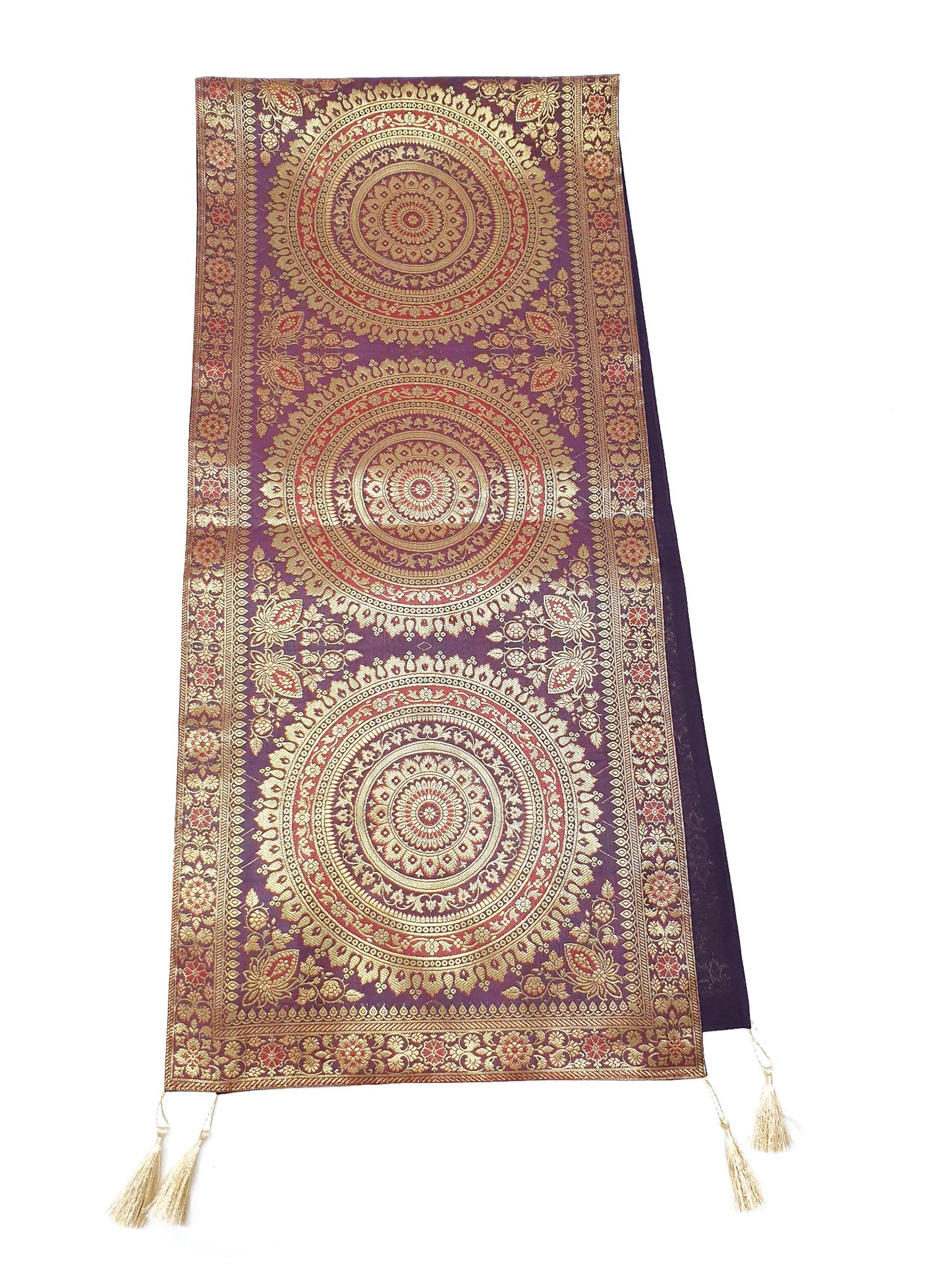 Wine Table Runner 72x16" Banarasi Silk Brocade Mandala Dining Decor Cloth Gift