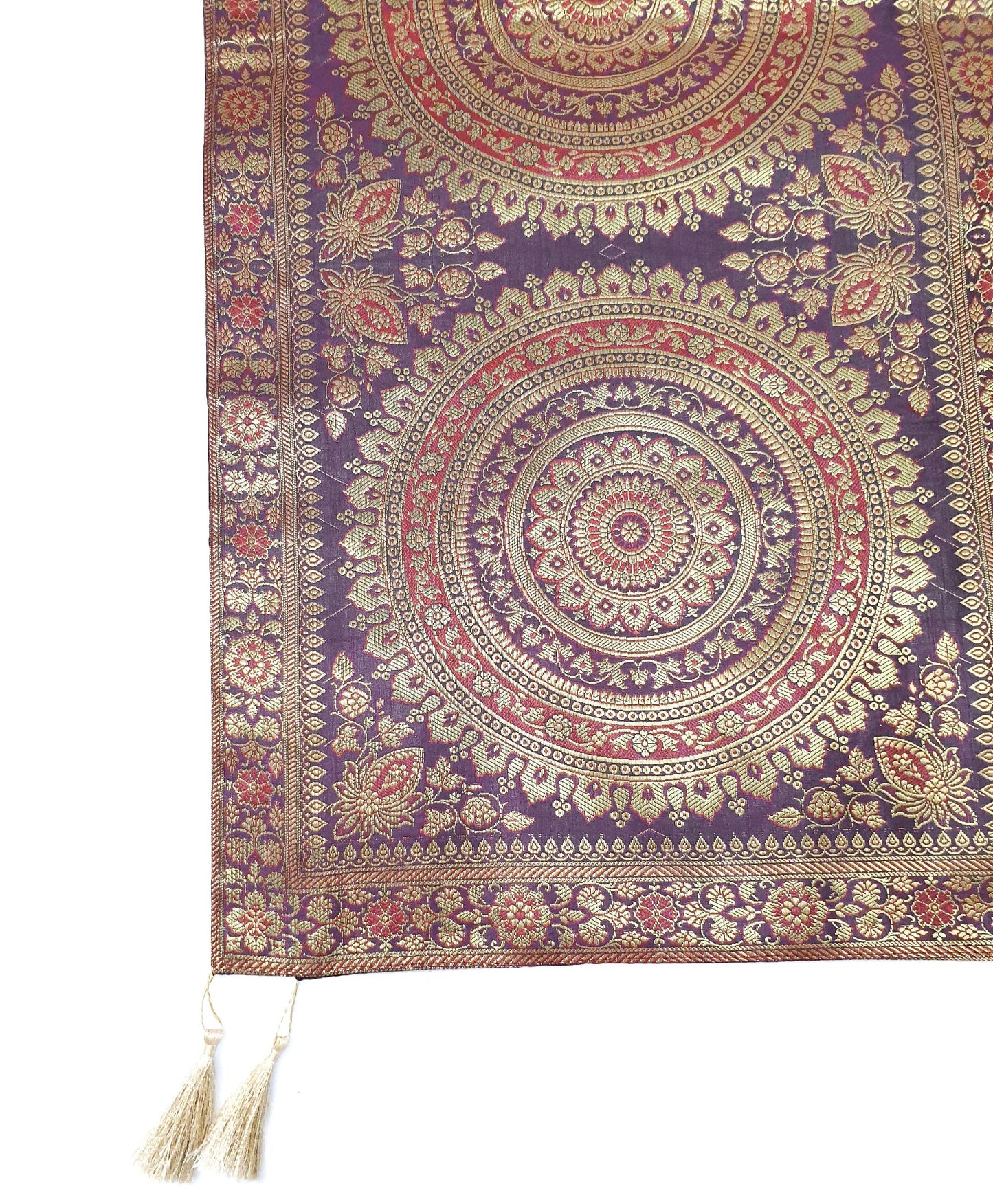 Wine Table Runner 72x16" Banarasi Silk Brocade Mandala Dining Decor Cloth Gift