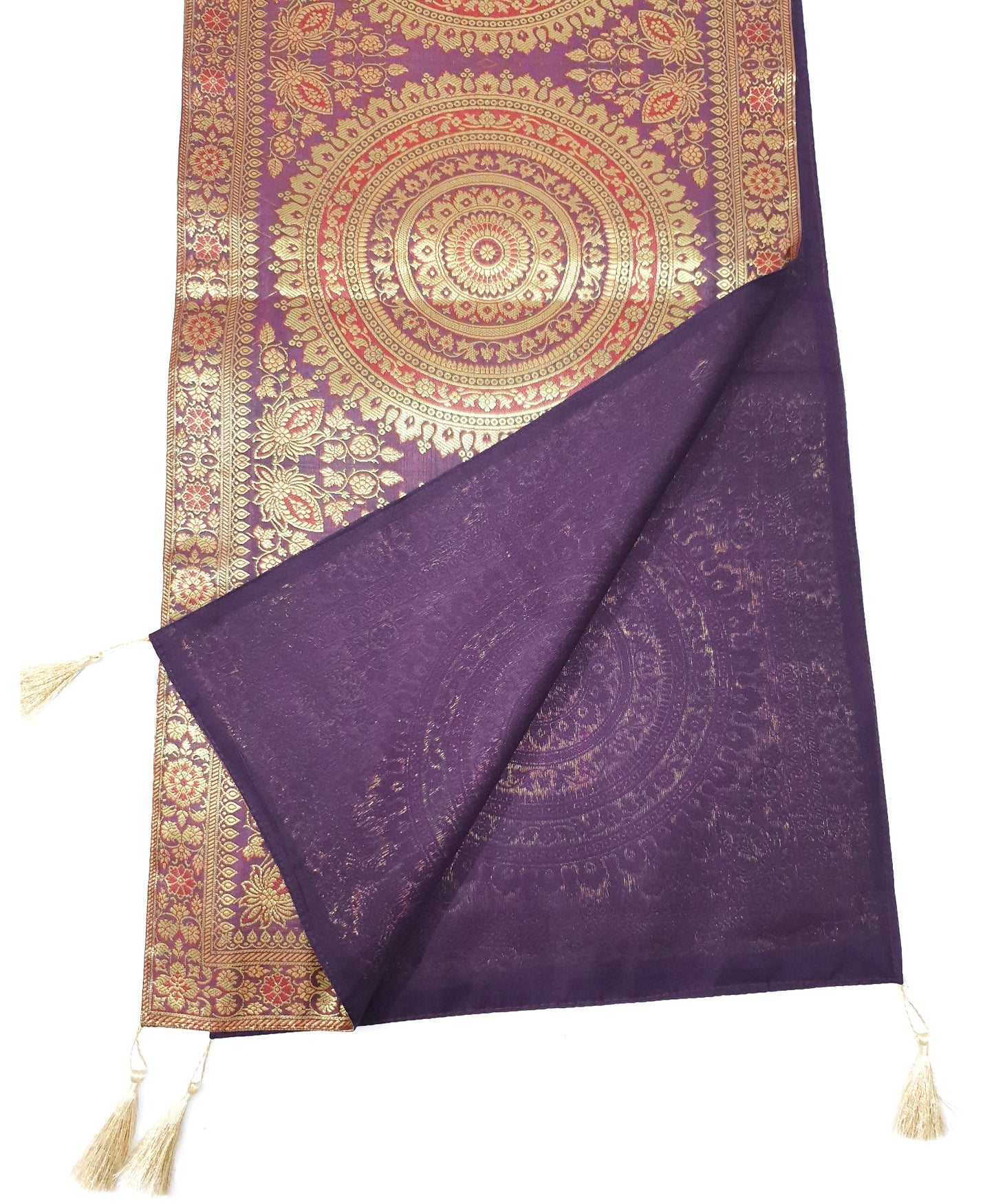 Wine Table Runner 72x16" Banarasi Silk Brocade Mandala Dining Decor Cloth Gift