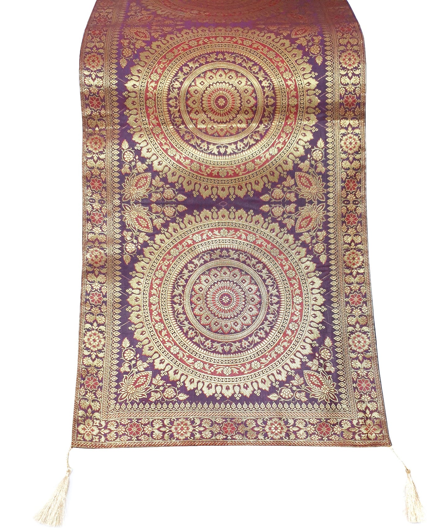 Wine Table Runner 72x16" Banarasi Silk Brocade Mandala Dining Decor Cloth Gift
