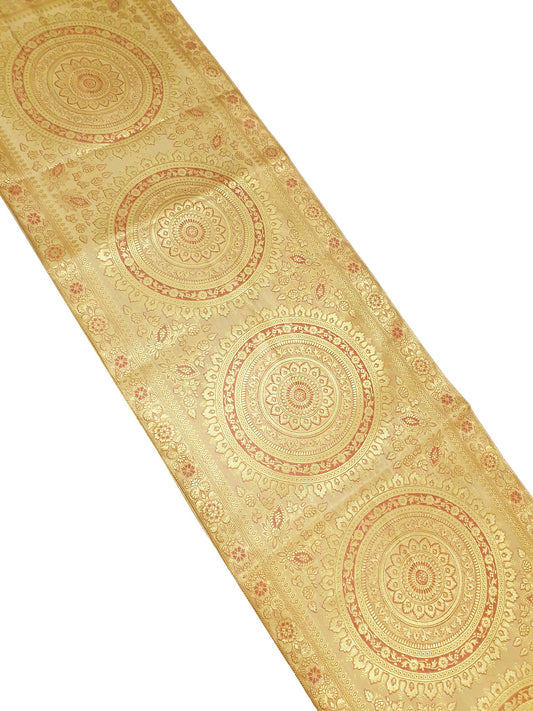 Beige Table Runner 72x16" Banarasi Silk Brocade Mandala Dining Decor Cloth Gift