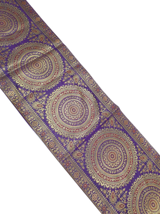 Purple Table Runner 72x16" Banarasi Silk Brocade Mandala Gift Dining Decor Cloth