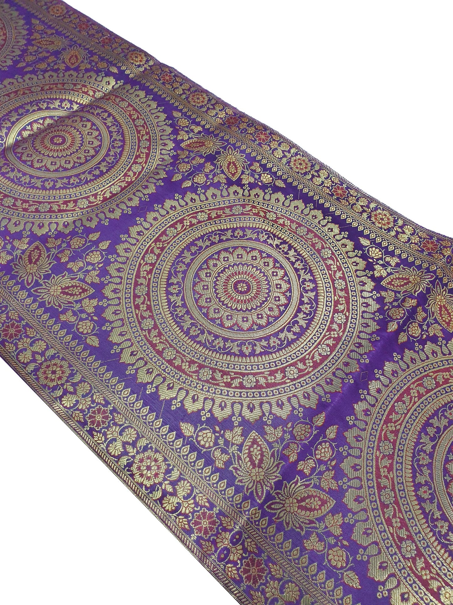 Purple Table Runner 72x16" Banarasi Silk Brocade Mandala Gift Dining Decor Cloth