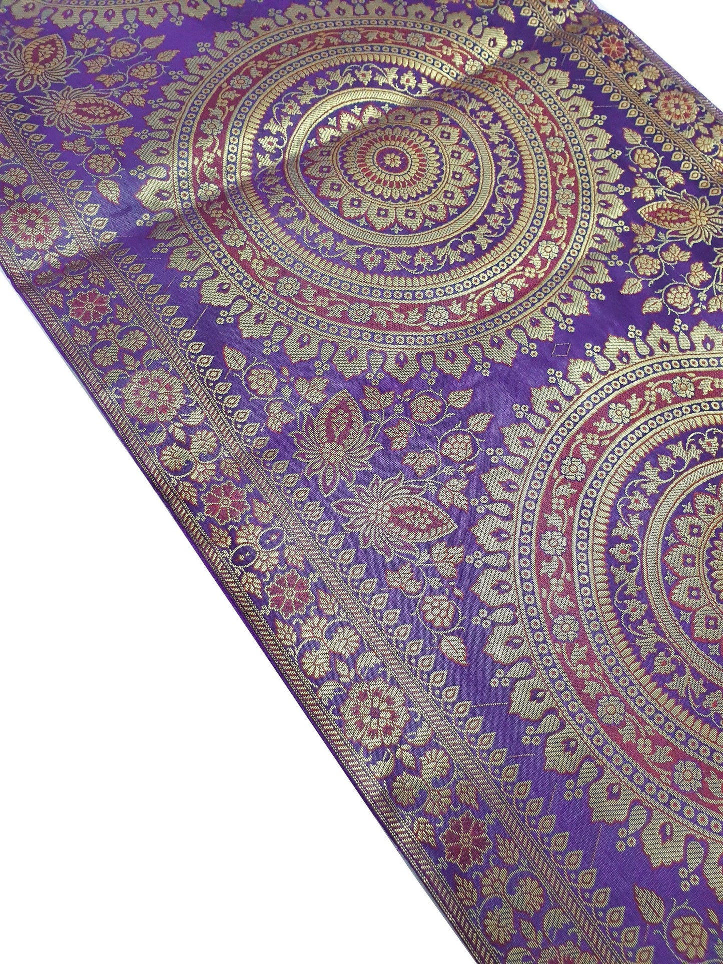 Purple Table Runner 72x16" Banarasi Silk Brocade Mandala Gift Dining Decor Cloth