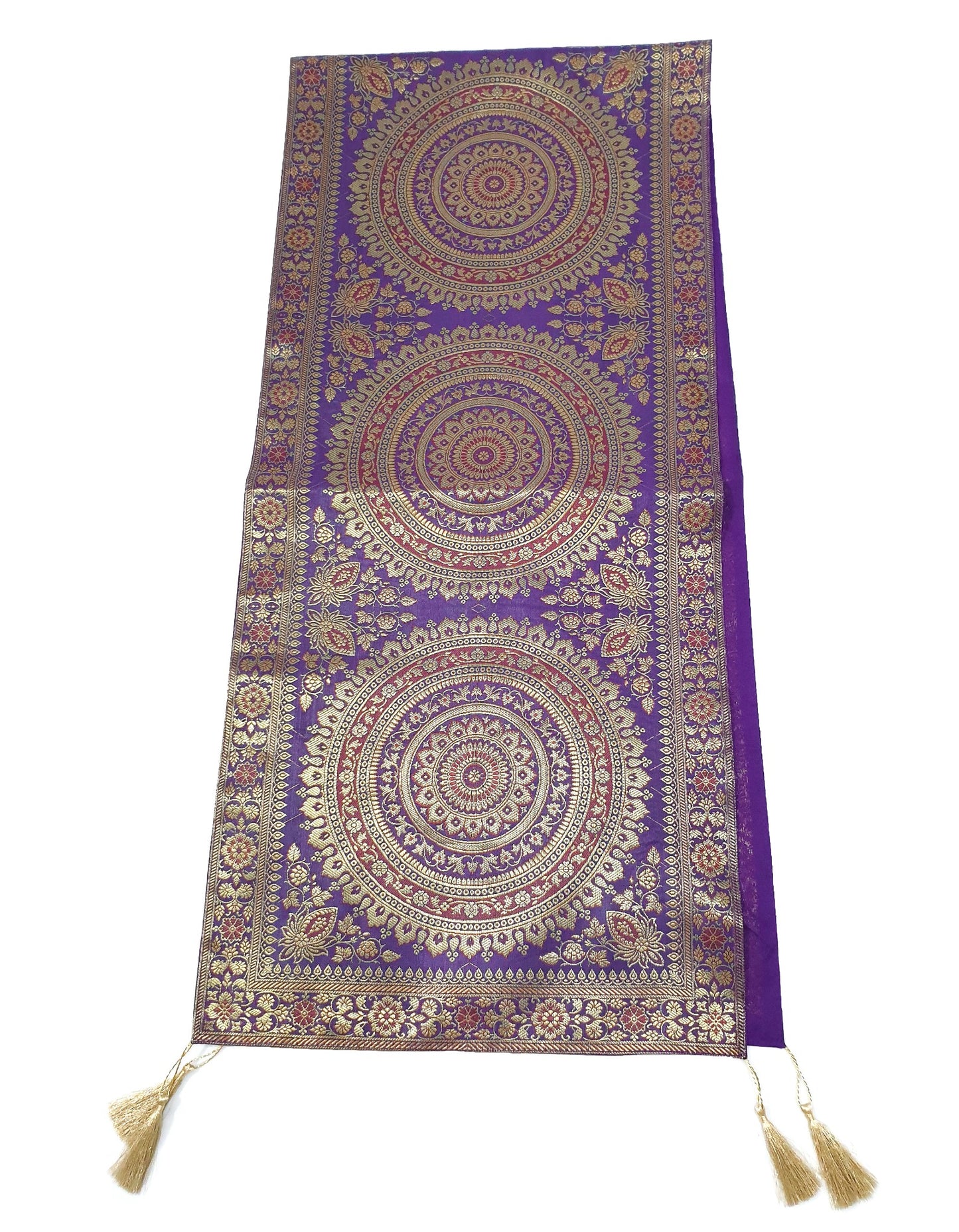 Purple Table Runner 72x16" Banarasi Silk Brocade Mandala Gift Dining Decor Cloth