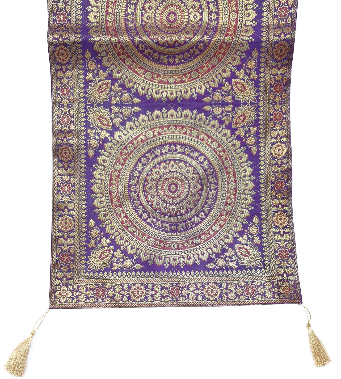 Purple Table Runner 72x16" Banarasi Silk Brocade Mandala Gift Dining Decor Cloth