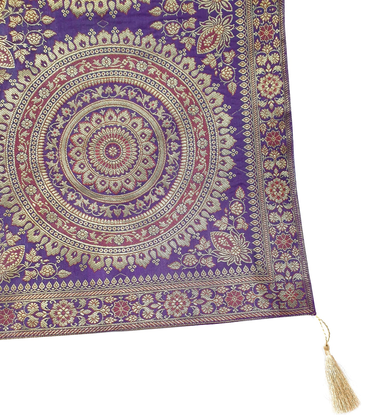 Purple Table Runner 72x16" Banarasi Silk Brocade Mandala Gift Dining Decor Cloth