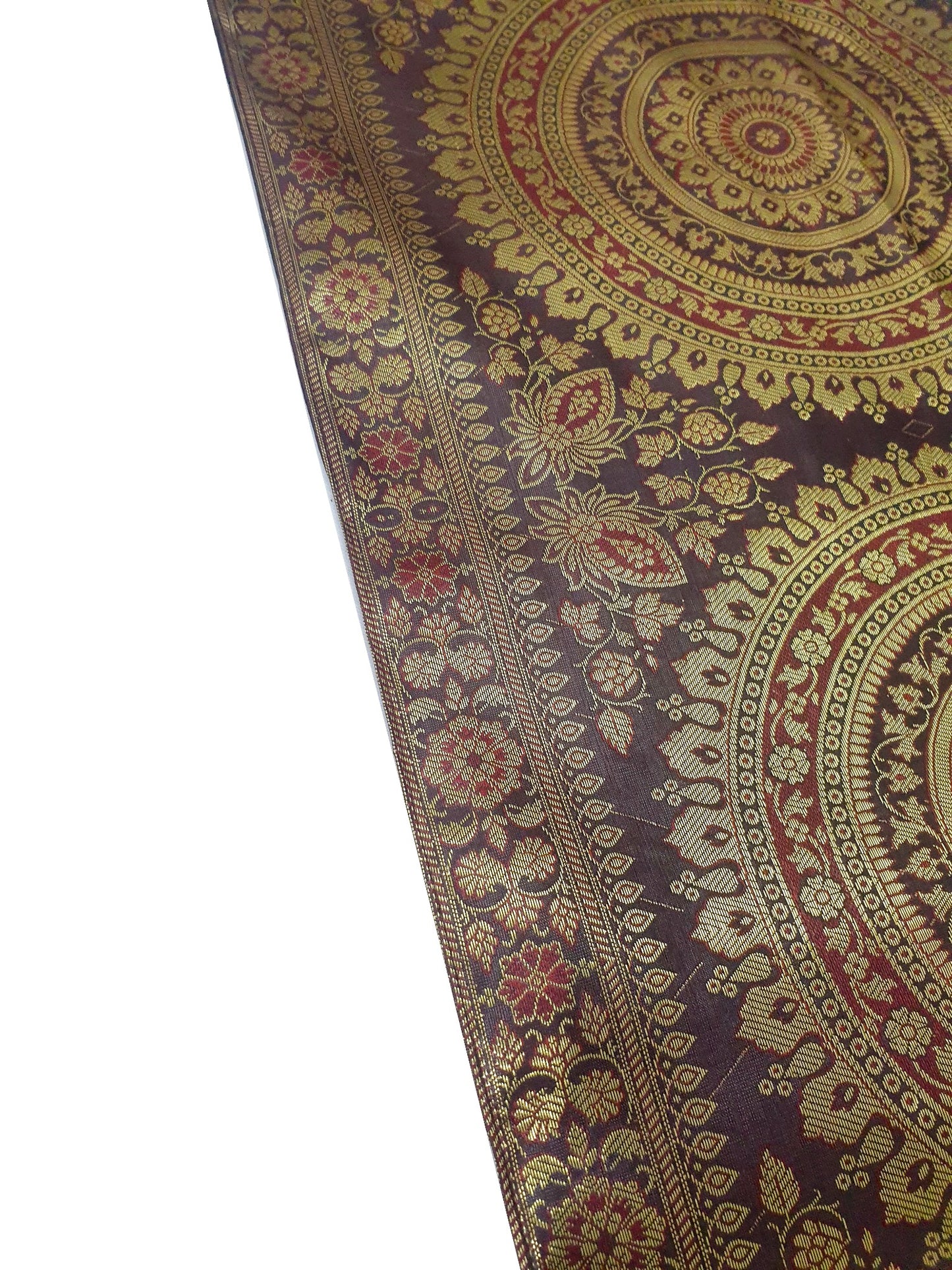 Dark Brown Banarasi Table Runner 72x16" Silk Brocade Mandala Dining Decor Cloth