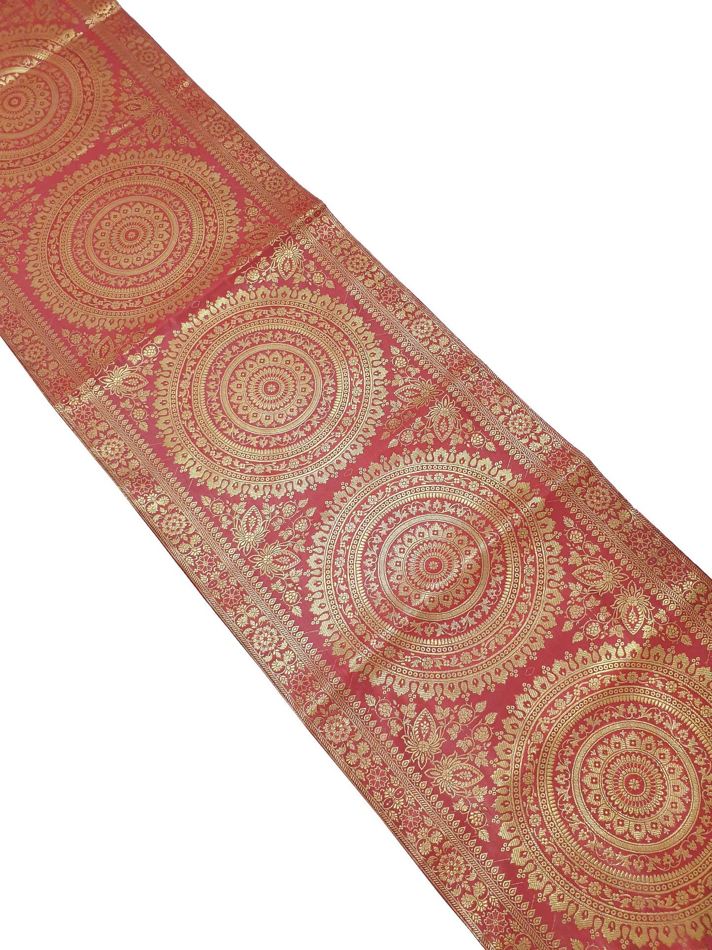 Red Banarasi Table Runner 72x16" Silk Brocade Mandala Dining Decor Cloth Gift