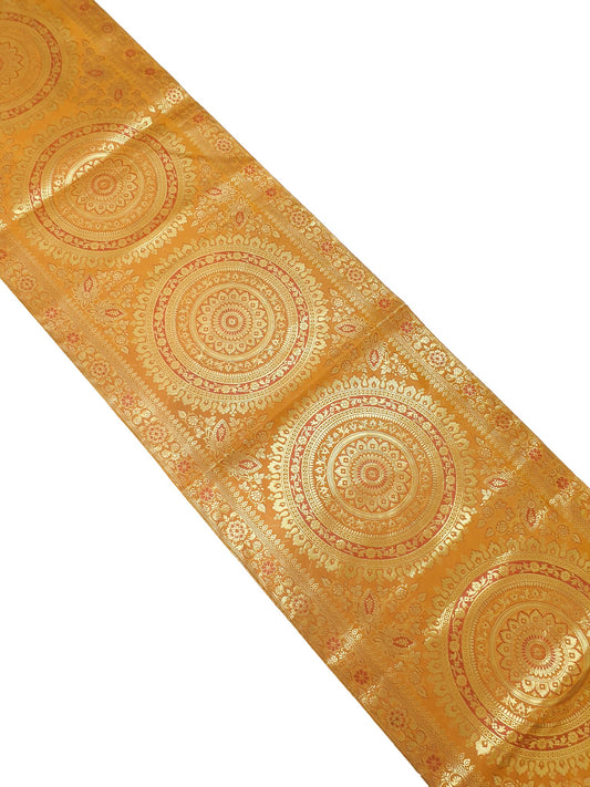 Mustard Table Runner 72x16" Banarasi Silk Brocade Mandala Dining Decor Cloth