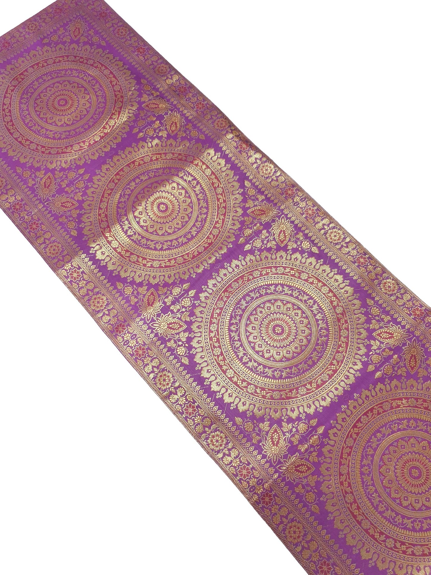 Magenta Banarasi Table Runner 72x16" Silk Brocade Mandala Dining Decor Cloth