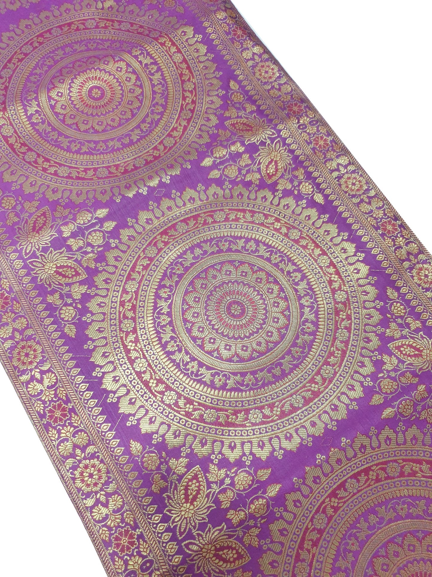 Magenta Banarasi Table Runner 72x16" Silk Brocade Mandala Dining Decor Cloth