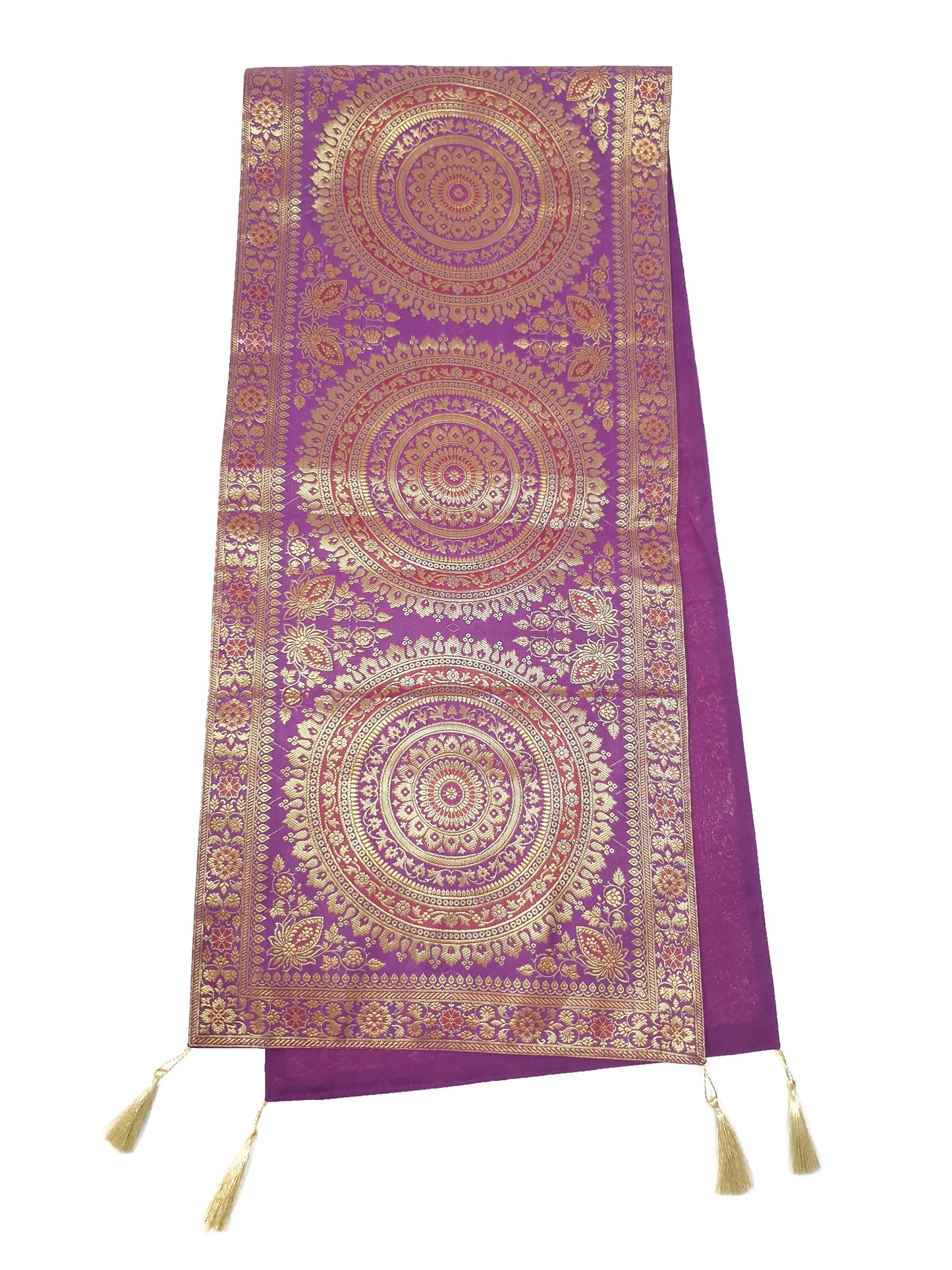 Magenta Banarasi Table Runner 72x16" Silk Brocade Mandala Dining Decor Cloth