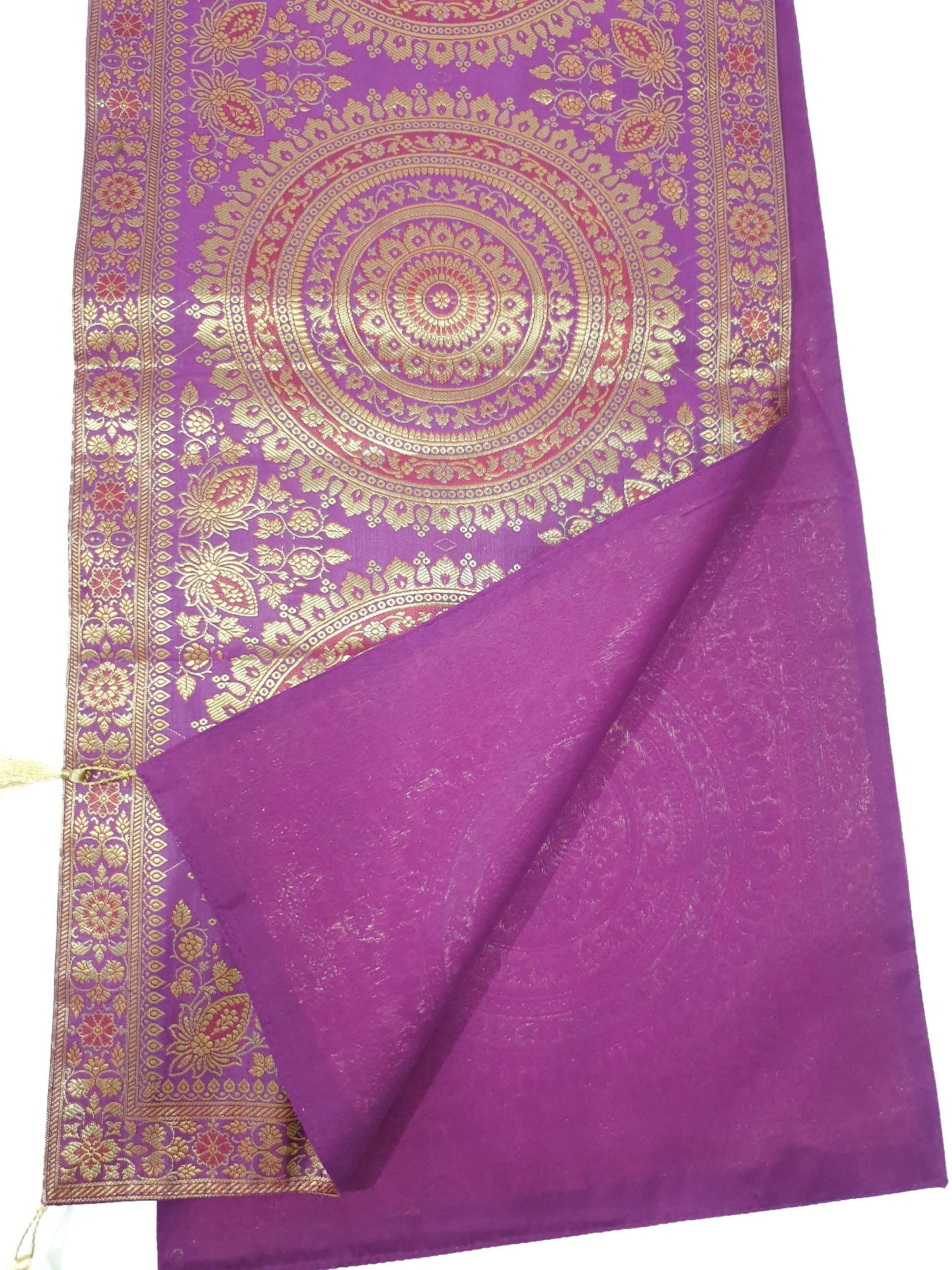 Magenta Banarasi Table Runner 72x16" Silk Brocade Mandala Dining Decor Cloth