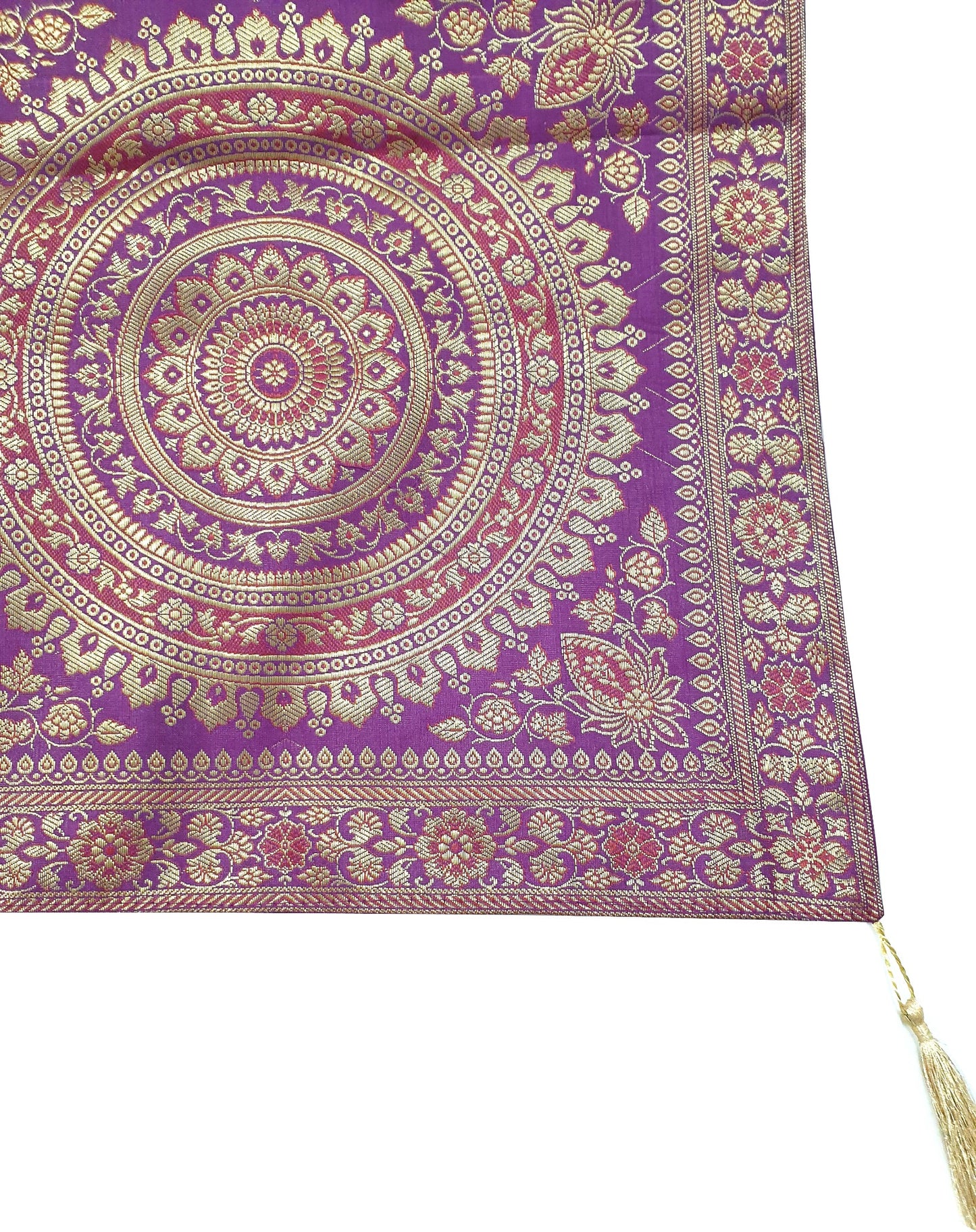 Magenta Banarasi Table Runner 72x16" Silk Brocade Mandala Dining Decor Cloth