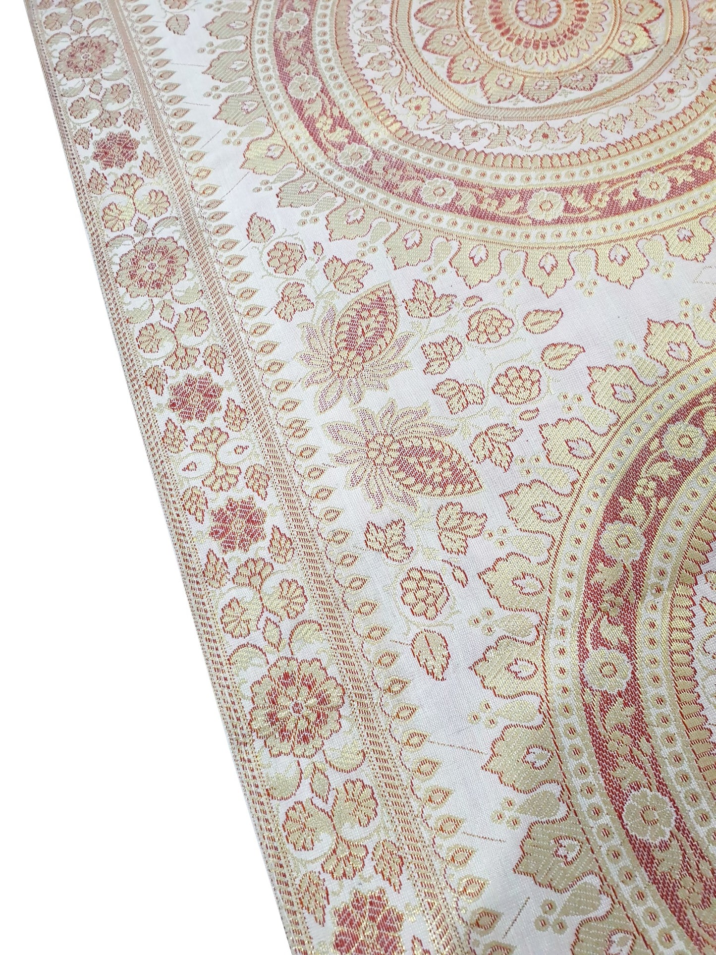 White Table Runner 72x16" Banarasi Silk Brocade Mandala Dining Decor Cloth Gift