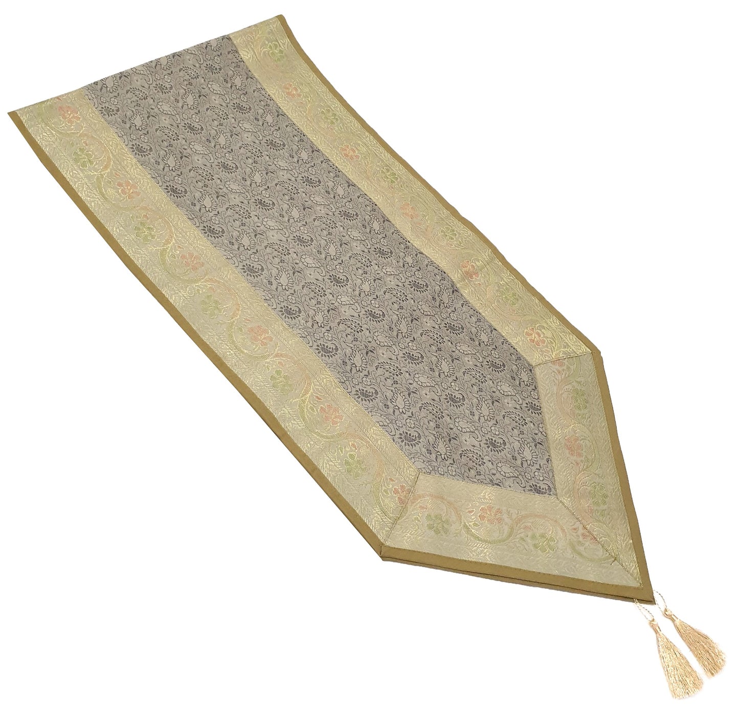 Banarasi Table Runner Indian Brown Silk Brocade Paisley Dining Decor Cloth Gift