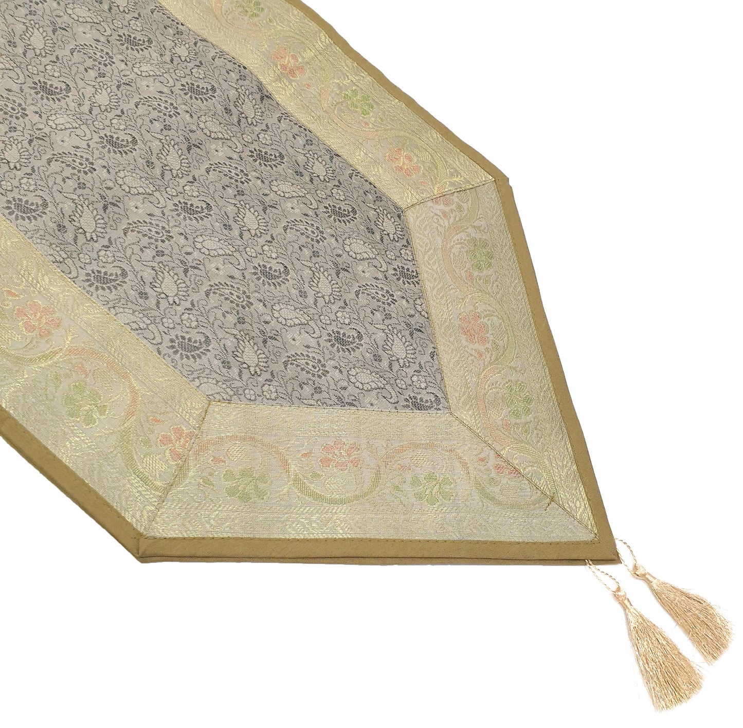 Banarasi Table Runner Indian Brown Silk Brocade Paisley Dining Decor Cloth Gift