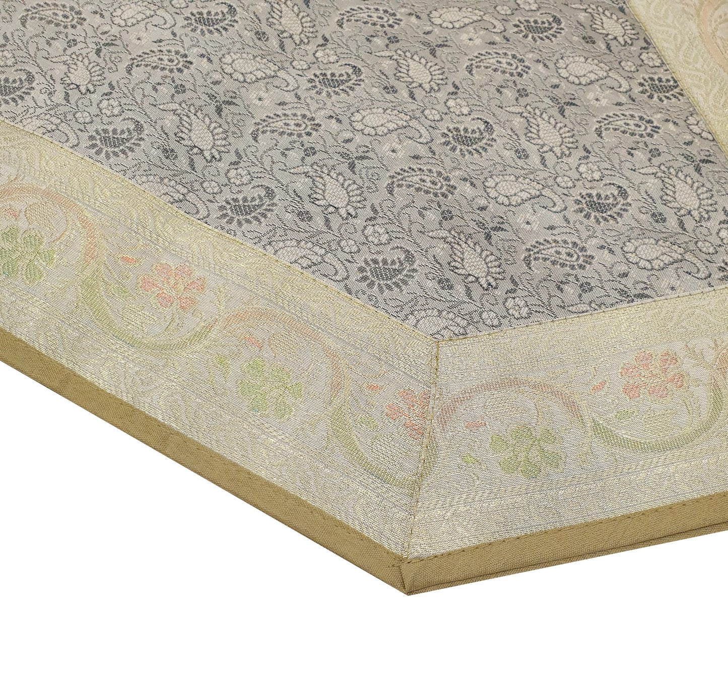 Banarasi Table Runner Indian Brown Silk Brocade Paisley Dining Decor Cloth Gift
