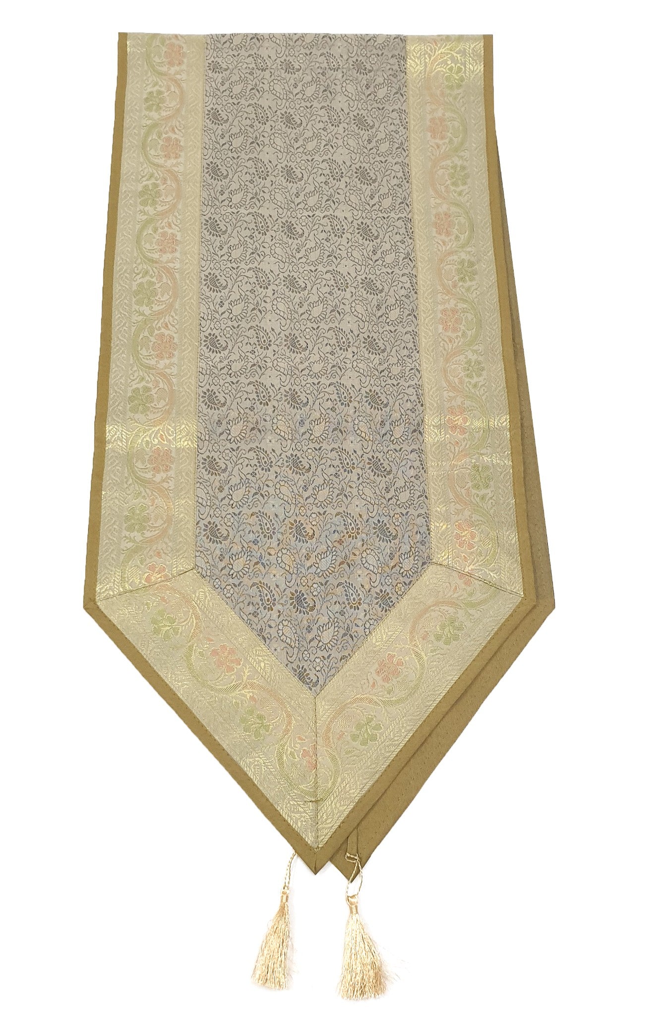 Banarasi Table Runner Indian Brown Silk Brocade Paisley Dining Decor Cloth Gift