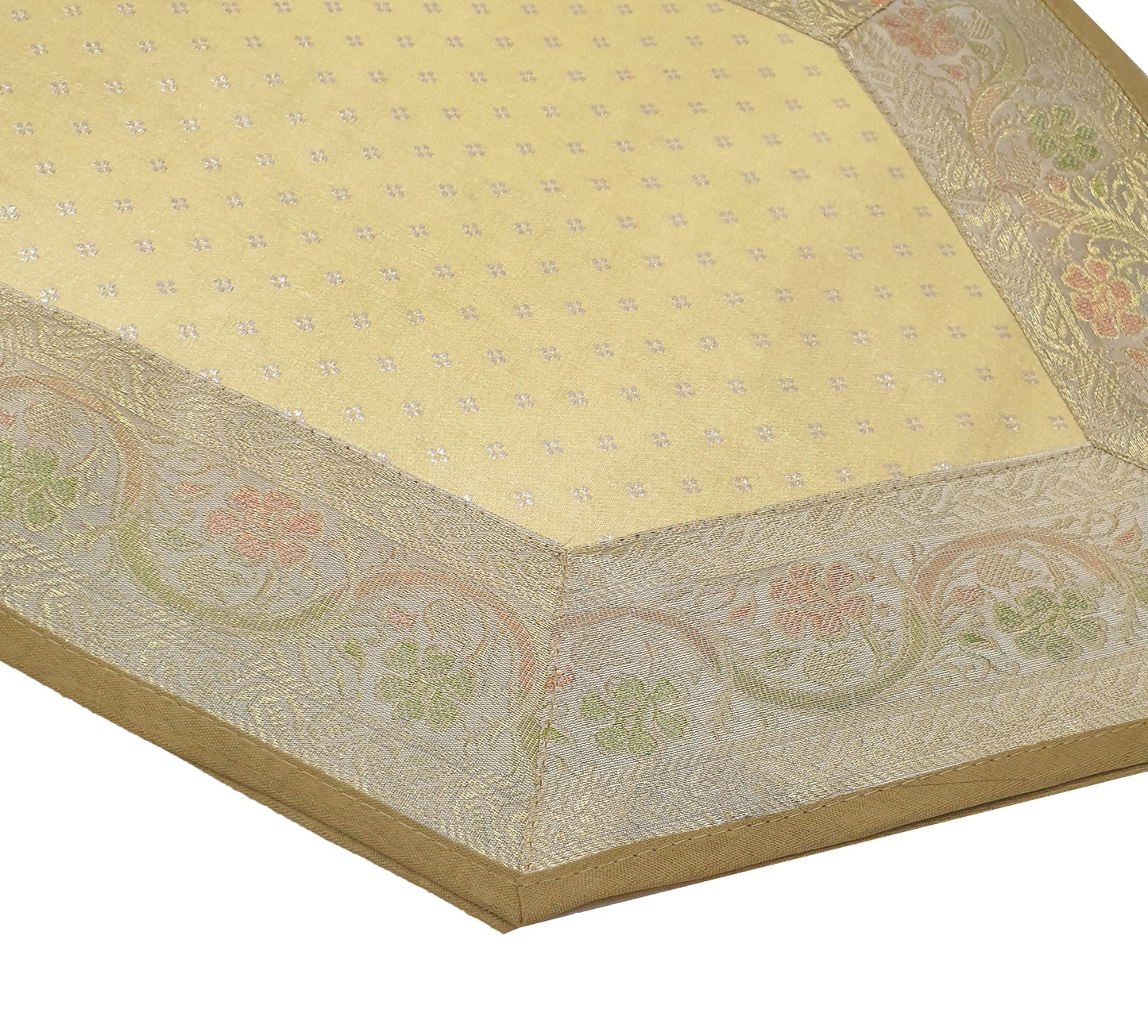 Light Gold Banarasi Table Runner Art Silk Brocade Dining Decor Indian Gift Cloth