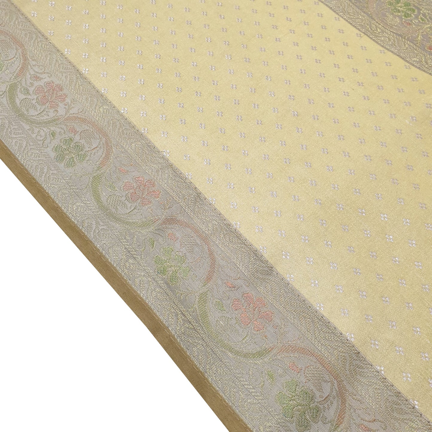Light Gold Banarasi Table Runner Art Silk Brocade Dining Decor Indian Gift Cloth