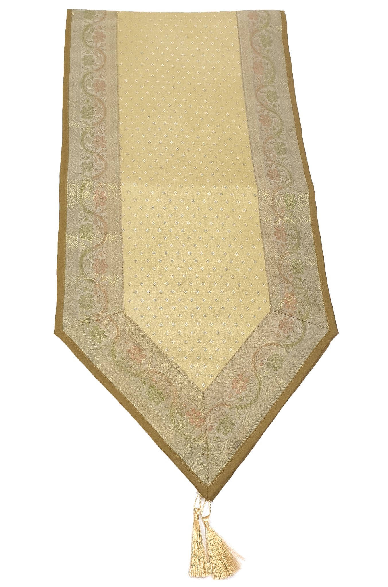 Light Gold Banarasi Table Runner Art Silk Brocade Dining Decor Indian Gift Cloth