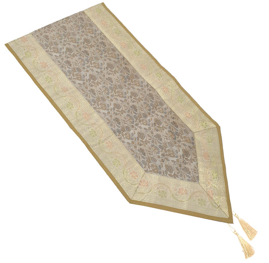 Banarasi Table Runner Silk Brocade Floral Dining Home Decor Indian Gift Cloth