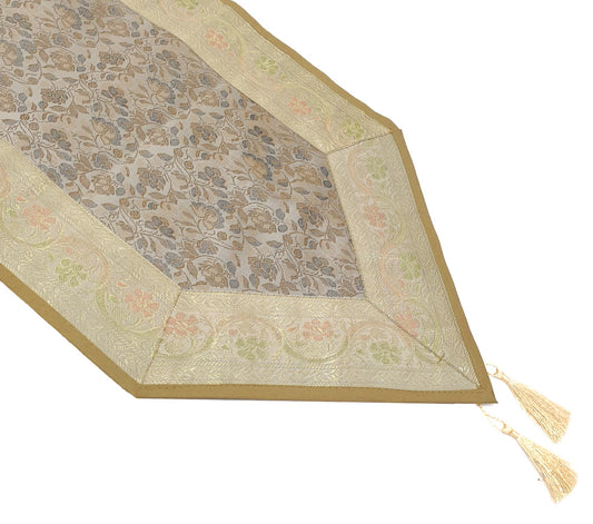 Banarasi Table Runner Silk Brocade Floral Dining Home Decor Indian Gift Cloth