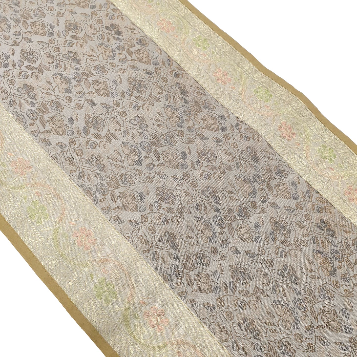 Banarasi Table Runner Silk Brocade Floral Dining Home Decor Indian Gift Cloth