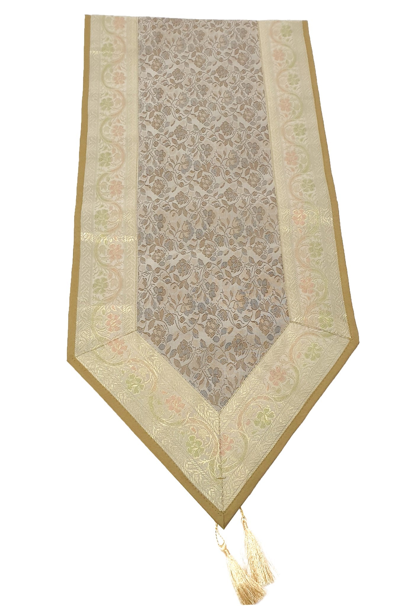 Banarasi Table Runner Silk Brocade Floral Dining Home Decor Indian Gift Cloth