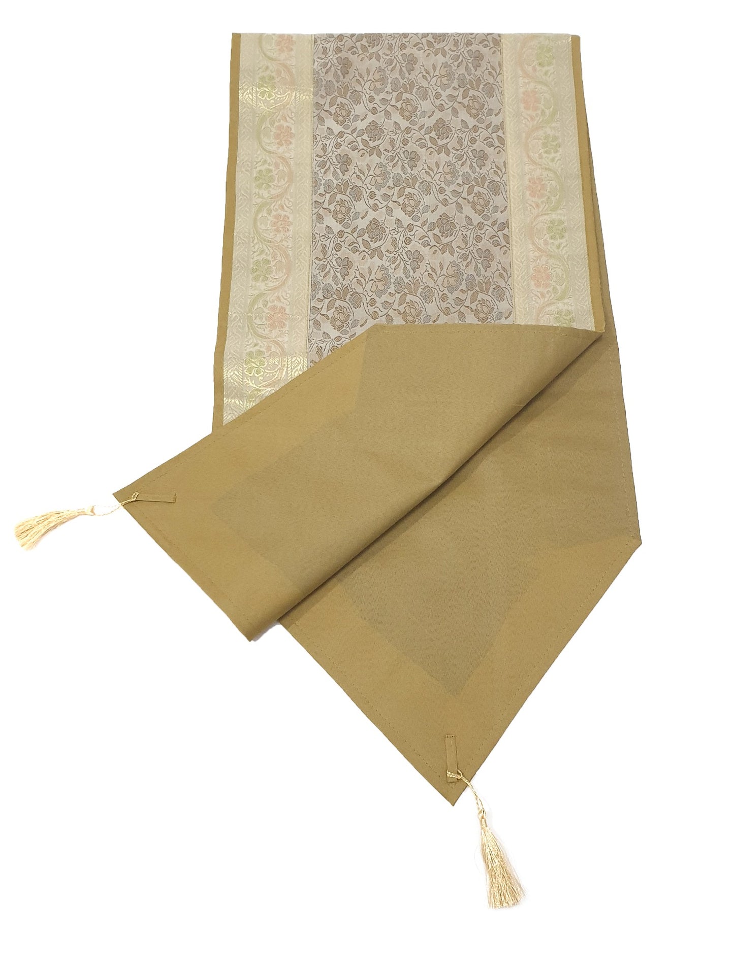 Banarasi Table Runner Silk Brocade Floral Dining Home Decor Indian Gift Cloth