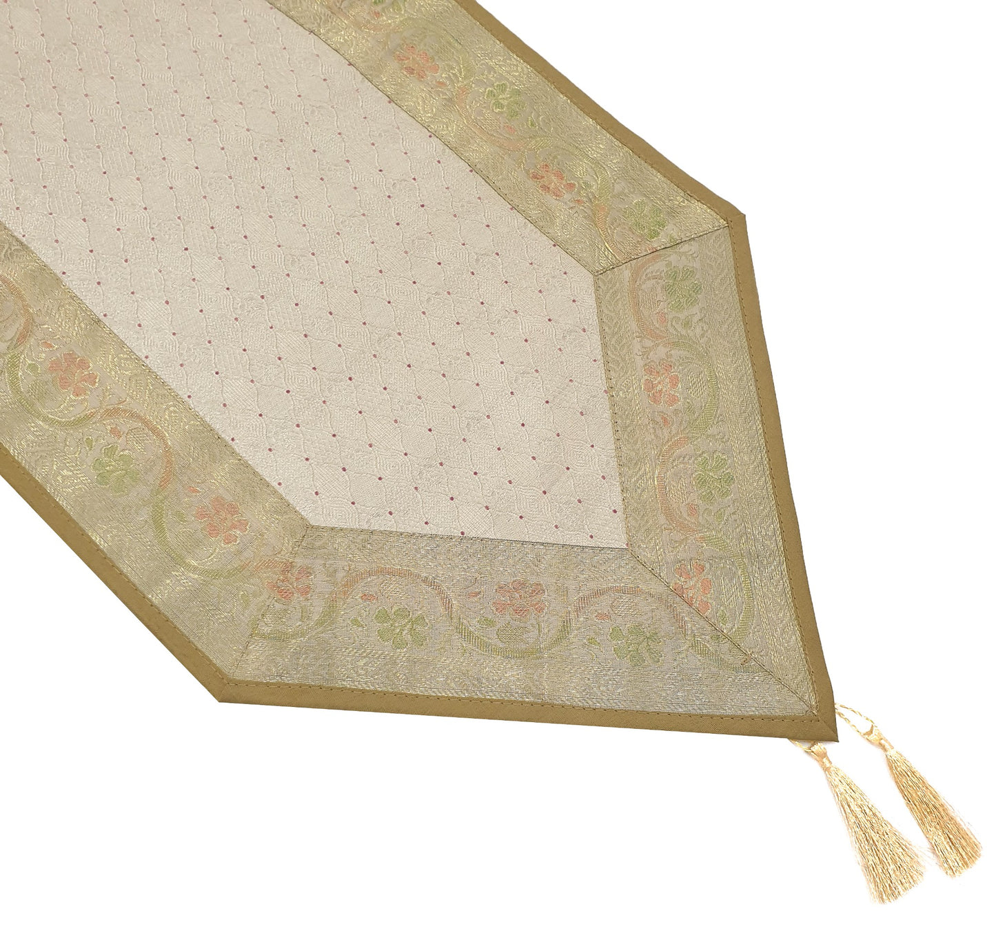 Antique Indian Banarasi Table Runner Silk Brocade Dining Home Decor Gift Cloth