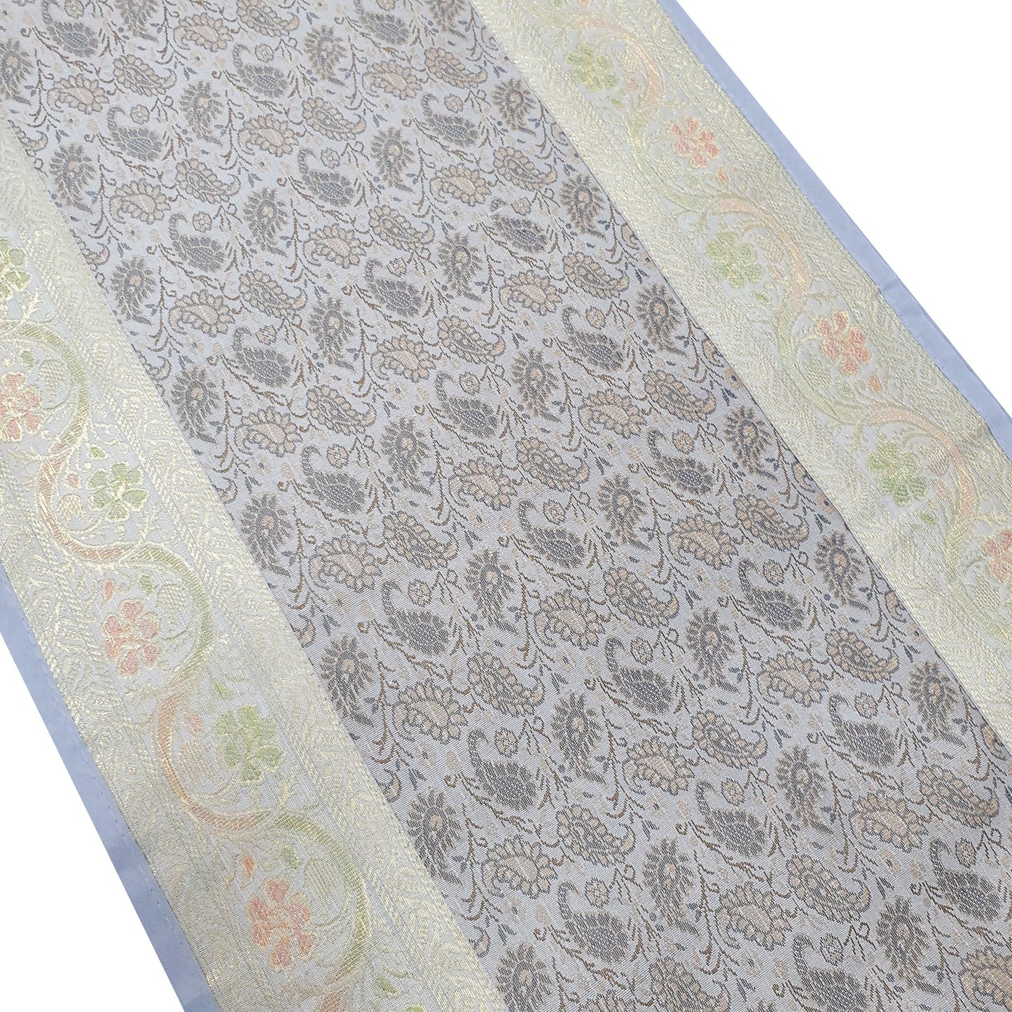 Gray Banarasi Table Runner Silk Brocade Paisley Dining Decor Indian Gift Cloth
