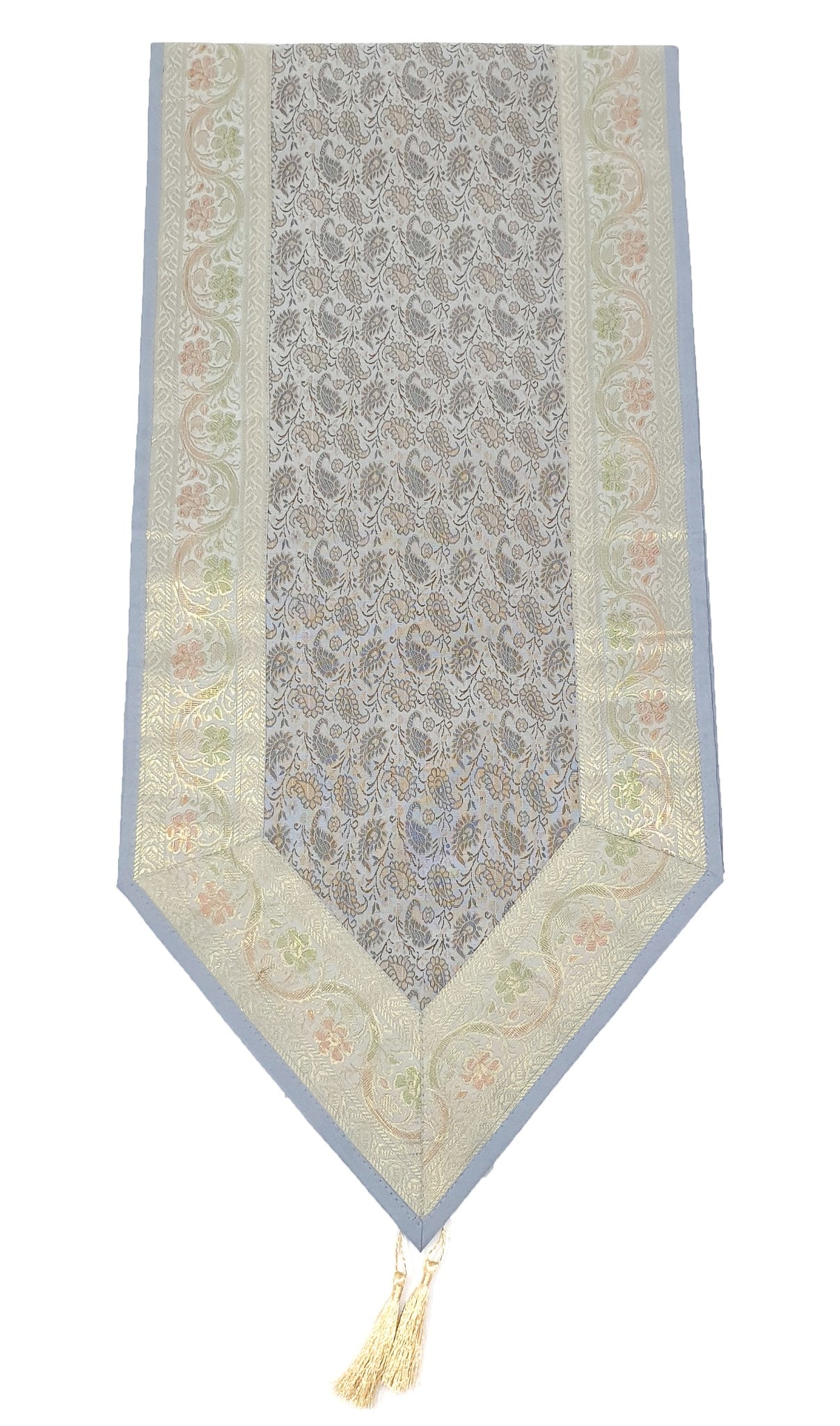 Gray Banarasi Table Runner Silk Brocade Paisley Dining Decor Indian Gift Cloth