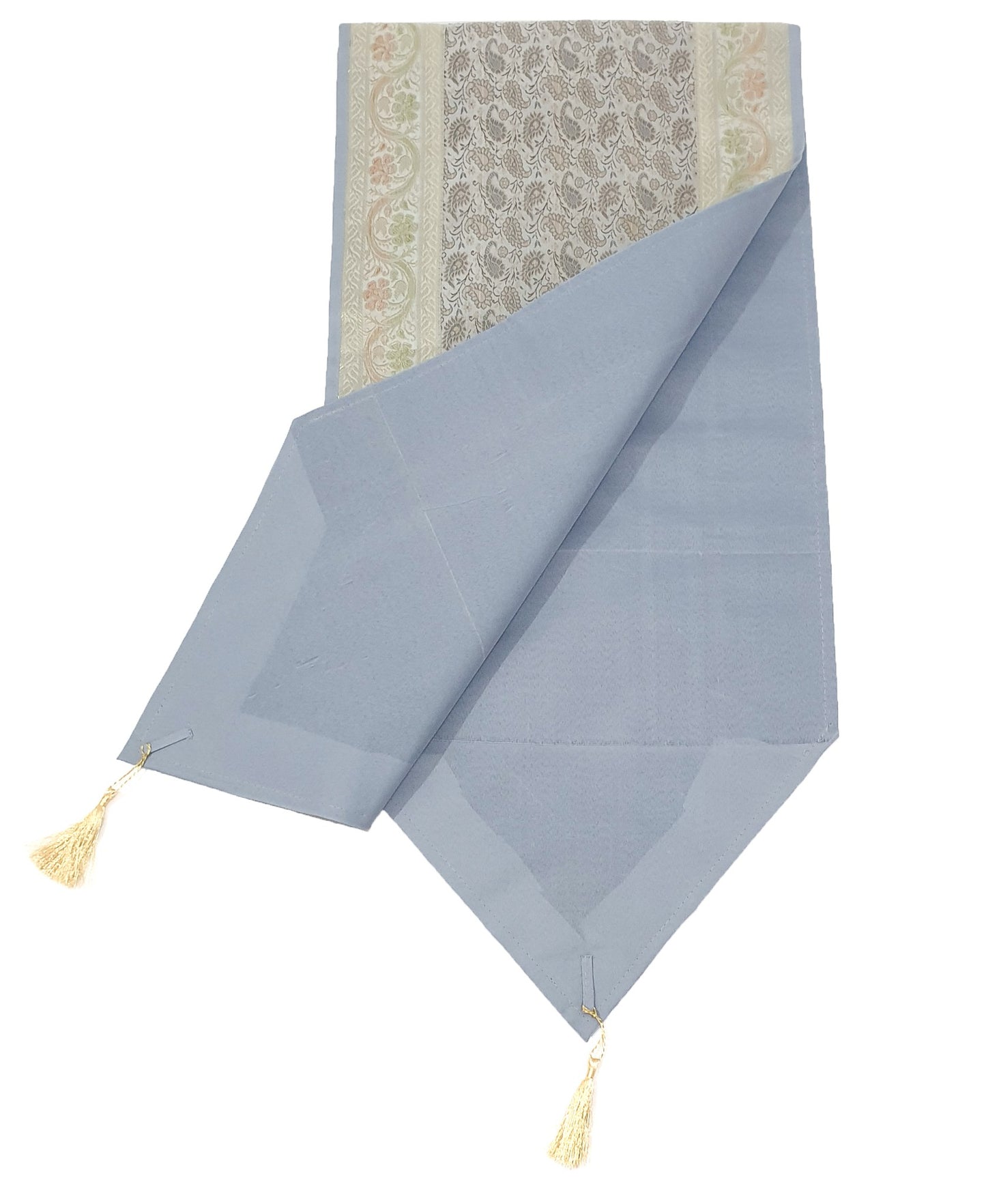 Gray Banarasi Table Runner Silk Brocade Paisley Dining Decor Indian Gift Cloth