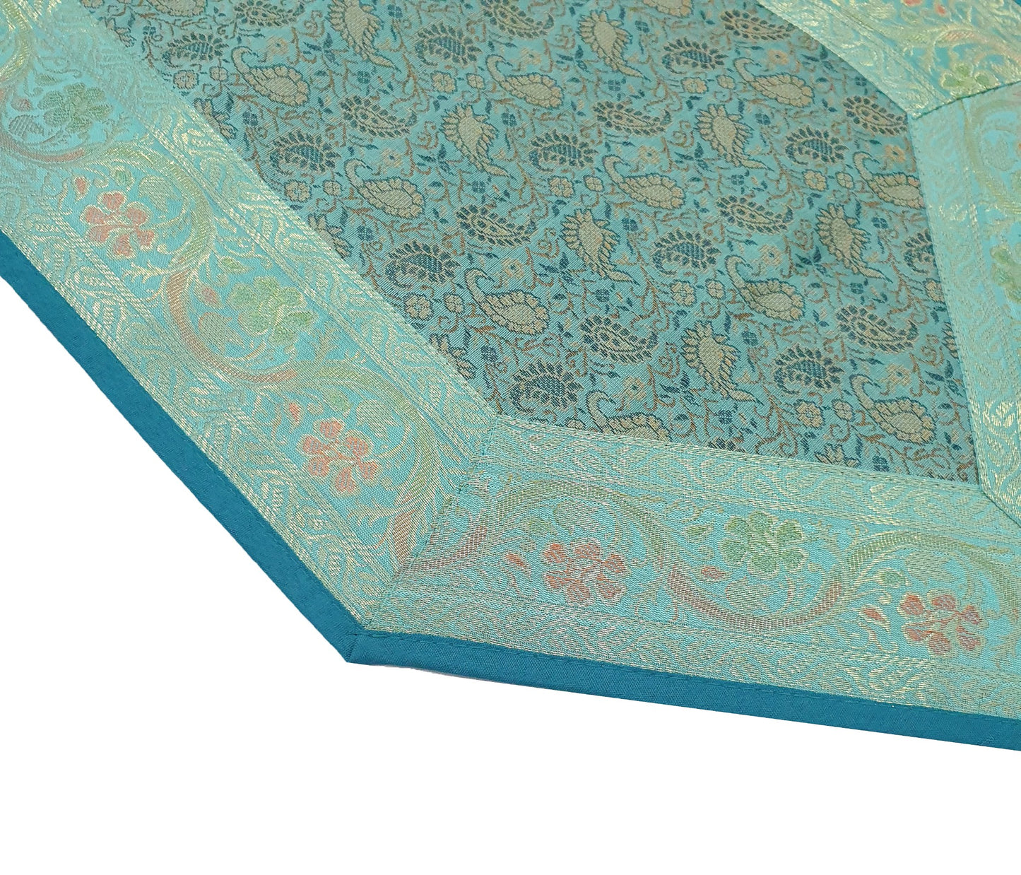 Teal Green Indian Banarasi Table Runner Silk Brocade Paisley Dining Decor Cloth