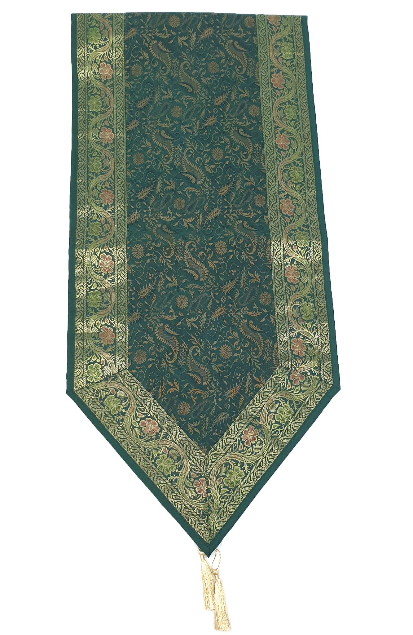 Bottle Green Table Runner DiningDecor Indian Banarasi Silk Brocade Paisley Gift