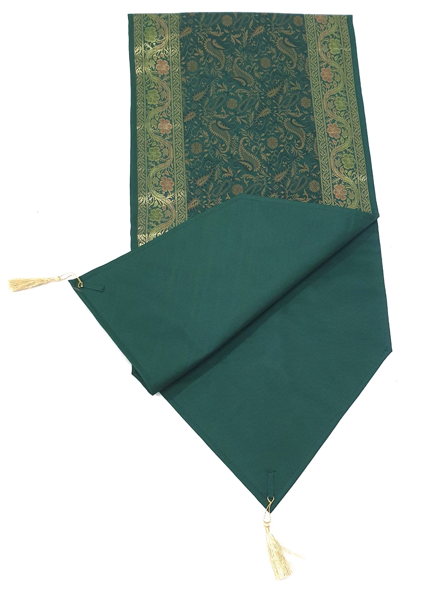 Bottle Green Table Runner DiningDecor Indian Banarasi Silk Brocade Paisley Gift