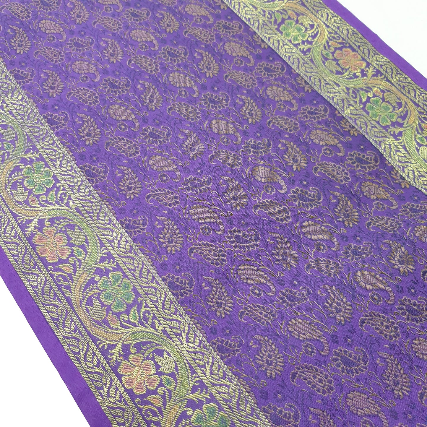 Banarasi Table Runner Purple Silk Brocade Paisley Indian Dining Decor Gift Cloth